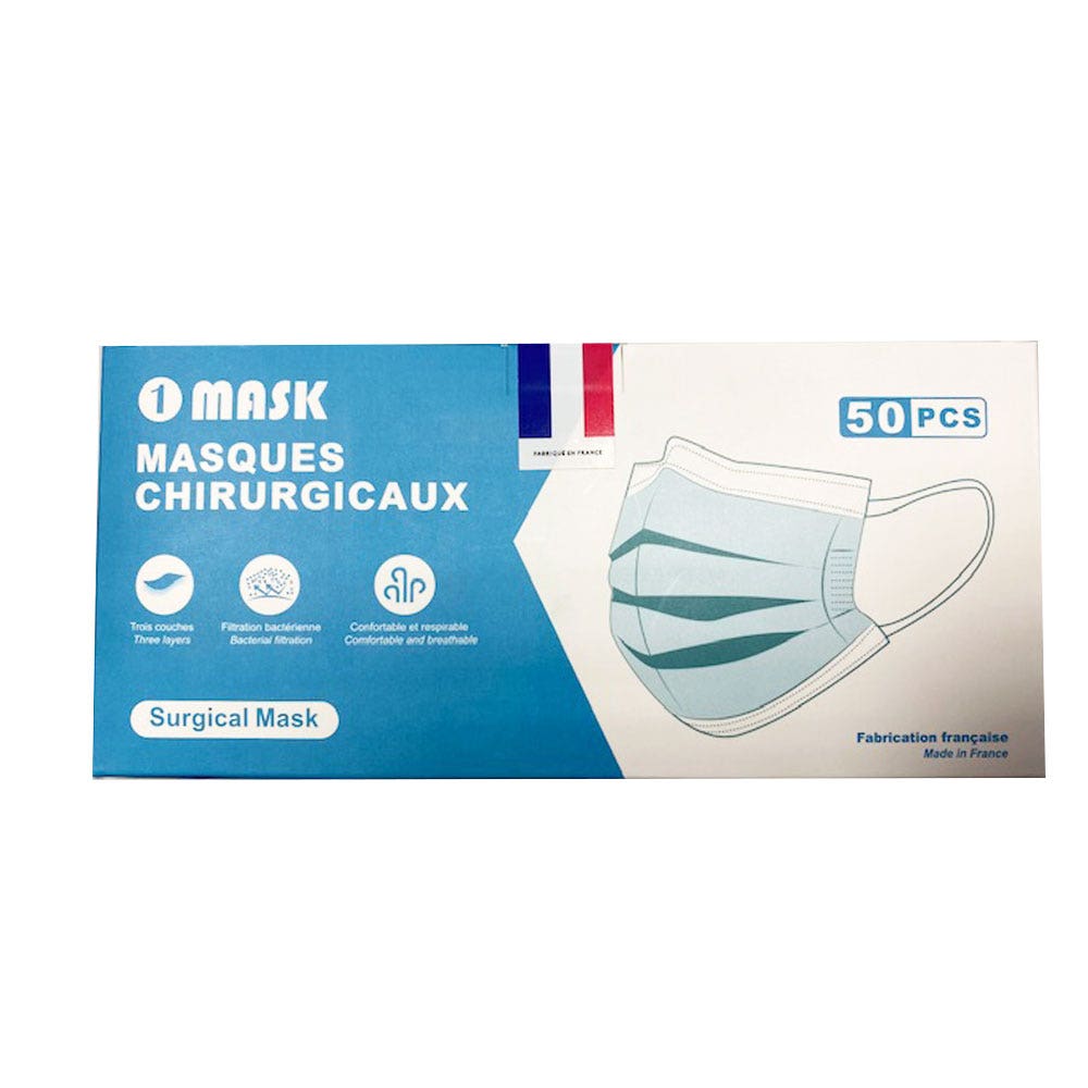 Unir 3-Fold Surgical Mask Marquage CE - Norme EN14683-2019 TYPE II x50