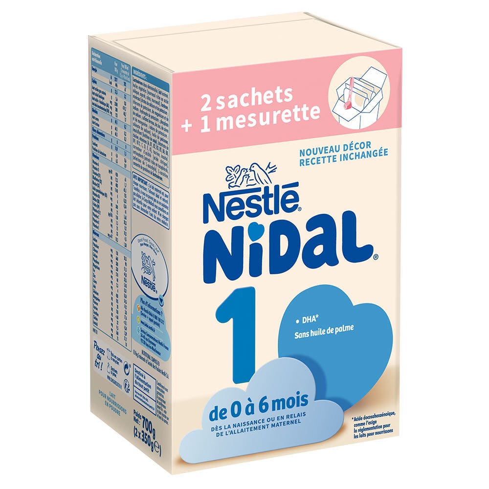 Nestlé Nidal Milk Powder 1 + Scoop 0-6 Months 2 x 350g sachets