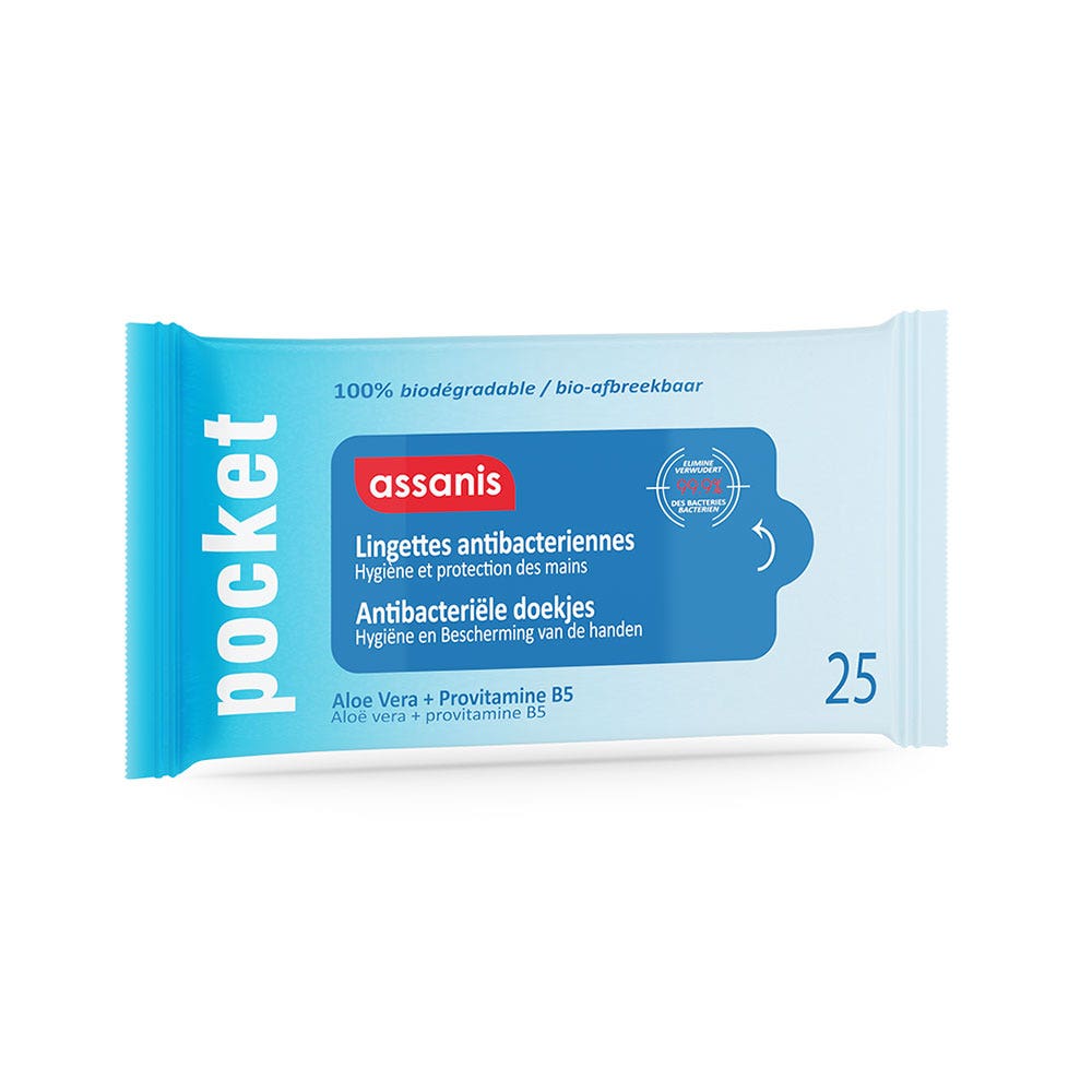 Assanis Pocket Pocket Anti Bacterial Wipes X25 25 lingettes