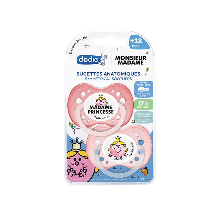 Anatomical soothers for Monsieur and Madame x2 From 0 to 6 months Dodie