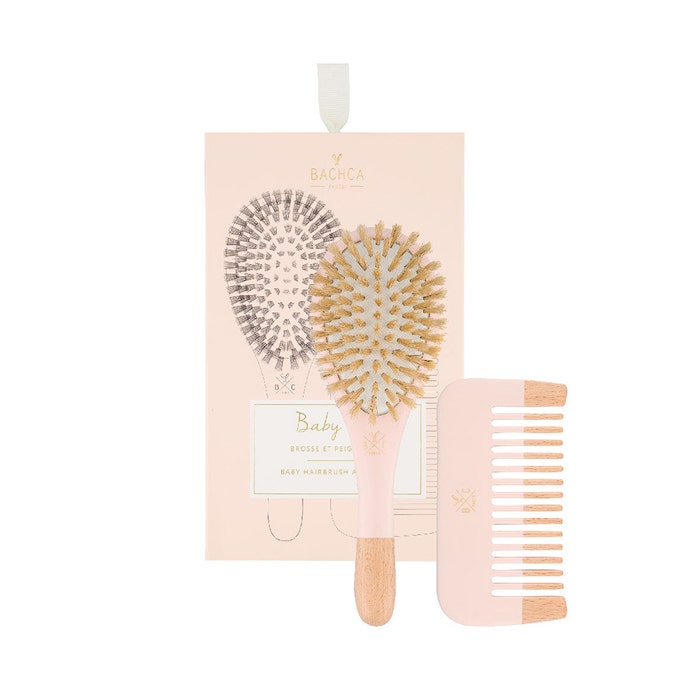 Baby Kit Pink 100% wild boar brush small + wooden comb Bachca