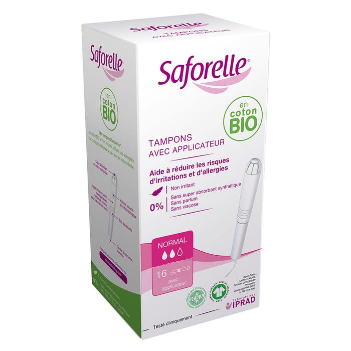 Normal pad with Bioes cotton applicators x16 Saforelle