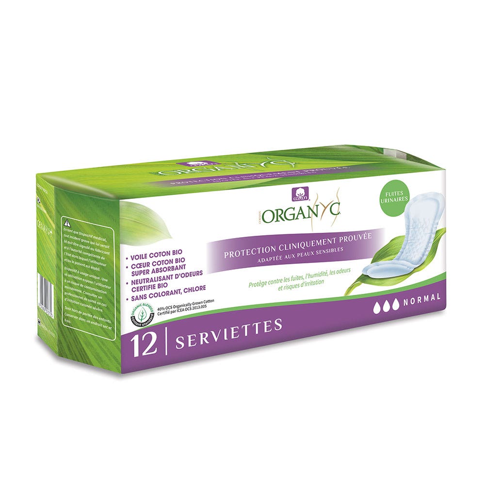 Organyc Normal bladder weakness pads Mild incontinence x12