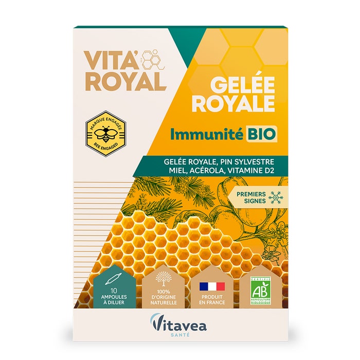 Organic Royal Jelly Immunity 10 ampulas Vita'Royal Vitavea Santé