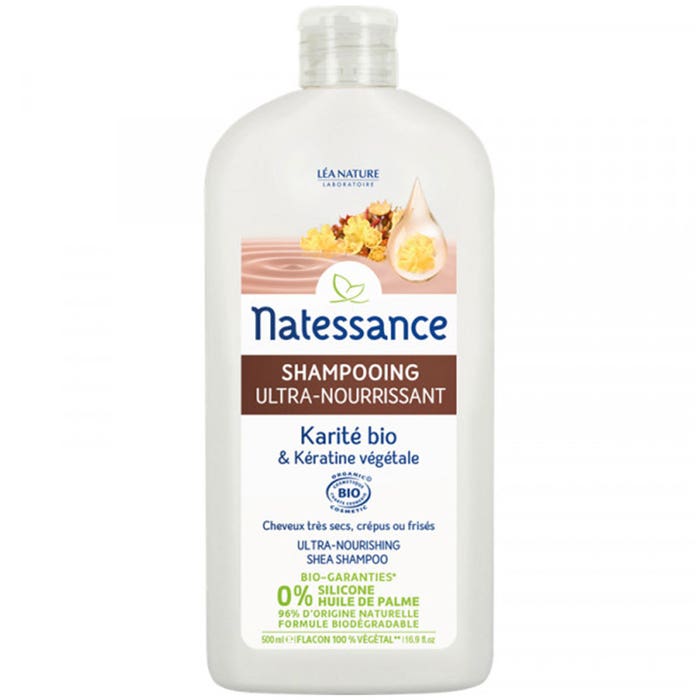 Natessance Organic Ultra Nourishing Shampoo 500ml Karite Plant Keratin Natessance