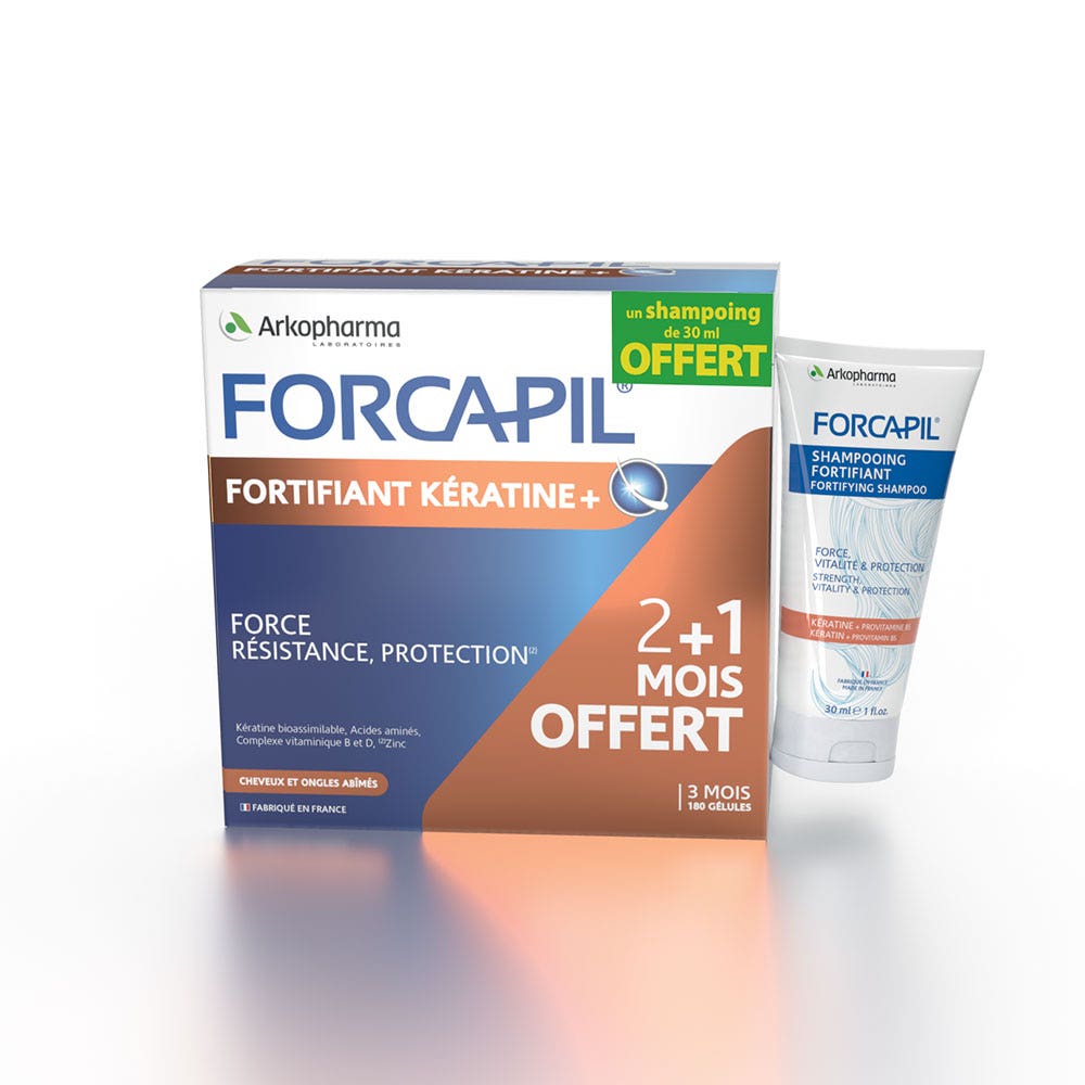 Arkopharma Forcapil Fortifying Keratin x 180 capsules +Shampoox 30ml Damaged hair and nails 180 gélules + Shampooing 30ml offert
