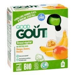 Dessert Brassé Végétal Gourds with Coco Milk, Mango, Banana, Passion Bioes 4x85g From 6 months Good Gout